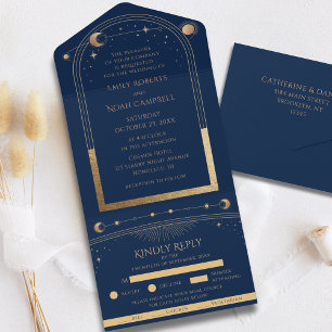 Invitation Tout En Un Mystical Chic Blue Gold Star Moon Astronomie Espac
