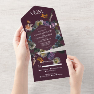 Invitation Tout En Un Néoclassique Lune Florale Dark & Moody Mariage