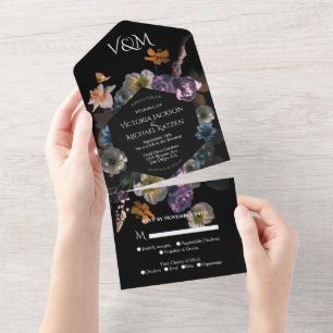 Invitation Tout En Un Néoclassique Lune Florale Dark & Moody Mariage