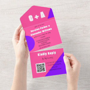 Invitation Tout En Un Neon rose violet rétro moderne Bold élégant