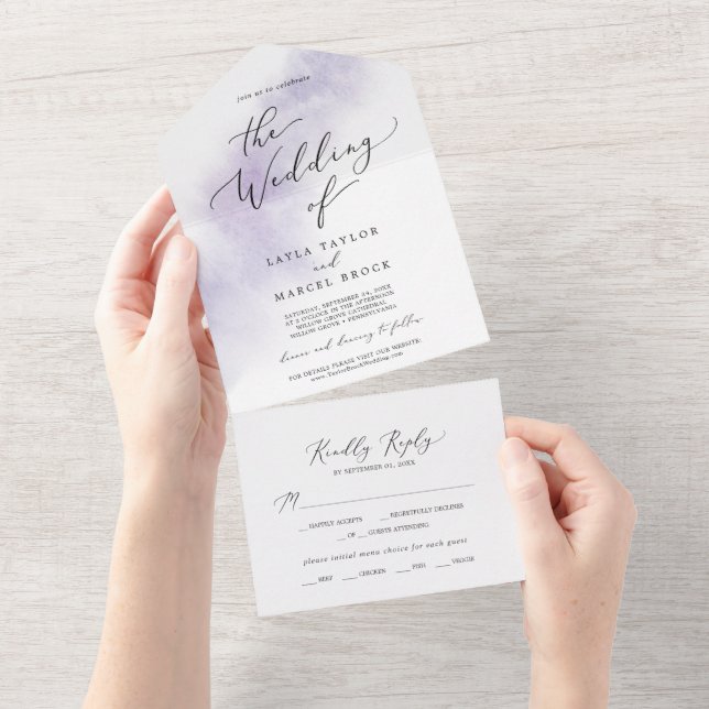 Invitation Tout En Un Nettoyage aquarelle | Mariage violet (Déchirure)