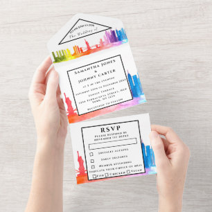 Invitation Tout En Un New York RSVP Rainbow Modern Mariage