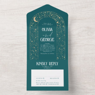 Invitation Tout En Un Night Sky Stars Celestial Arch Turquoise Mariage