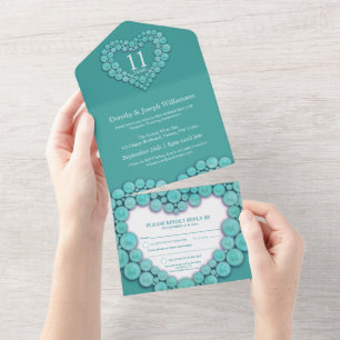 Invitation Tout En Un Noces de turquoise 11 ans d'événement de mariage
