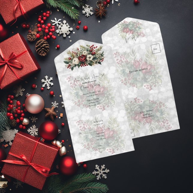 Invitation Tout En Un Noël Floral Mariage (Créateur téléchargé)