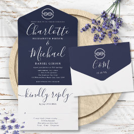 Invitation Tout En Un Noeud Marine Bleu Et Mariage De Script Blanc