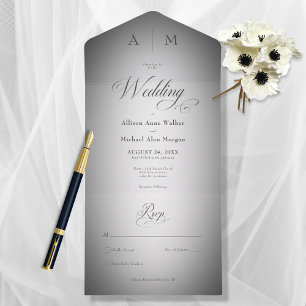 Invitation Tout En Un Noir & Blanc Minimal Blur Moderne Sans Dîner