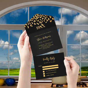 Invitation Tout En Un Noir confetti année d'anniversaire rsvp