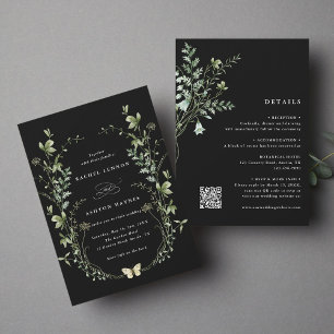 Invitation Tout en un noir Elegant Mariage Fleur sauvage