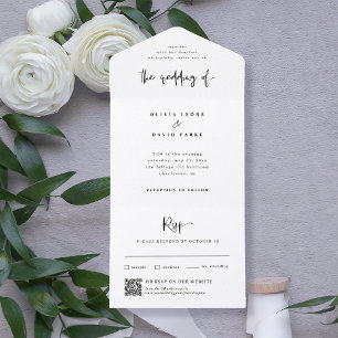 Invitation Tout En Un Noir et blanc moderne Code QR Mariage