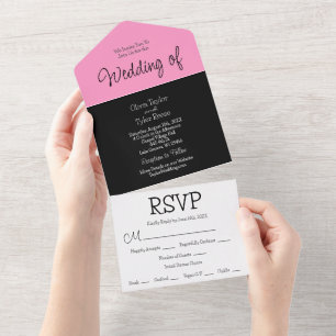 Invitation Tout En Un Noir, rose et blanc minimaliste Mariage moderne