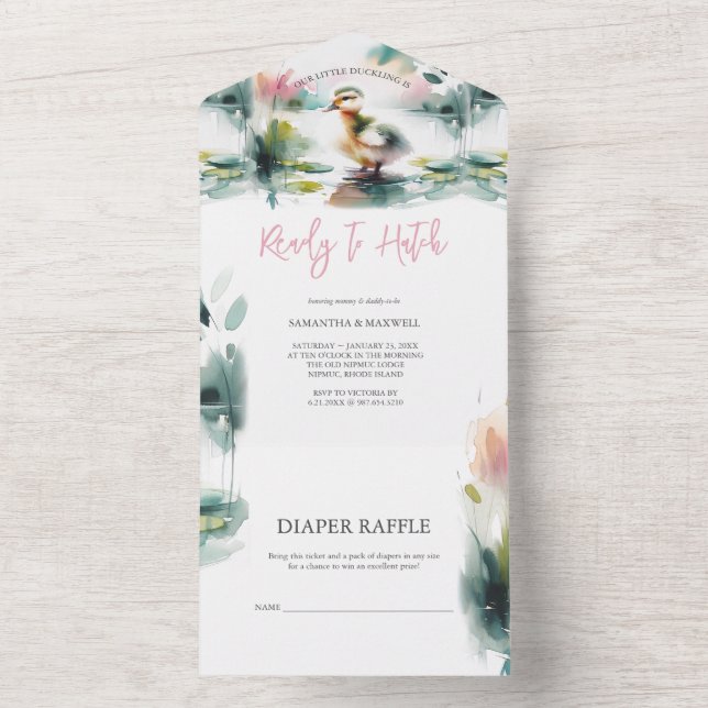 Invitation Tout En Un Notre petit Baby shower d'aquarelle (À l'intérieur)