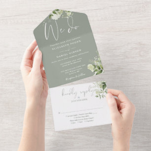 Invitation Tout En Un Nous faisons la verdure Monogramme Vert Sauge Mari