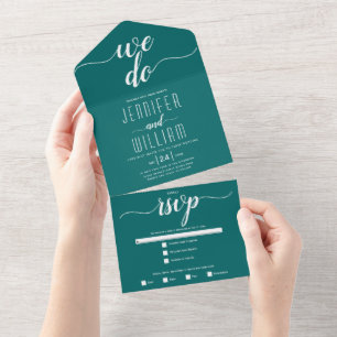 Invitation Tout En Un Nous faisons turquoise bleu blanc script de callig