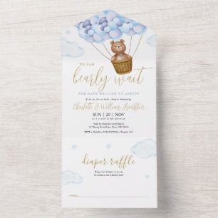 Invitation Tout En Un Nous pouvons à peine attendre Ourson Ourson Bleu G