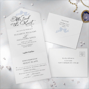 Invitation Tout En Un Nous Tient Le noeud   Mariage Bleu Bow