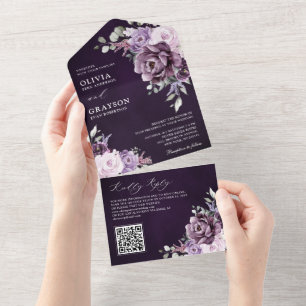 Invitation Tout En Un Nuances de pourpre Dusty fleurs Moody Floral Maria