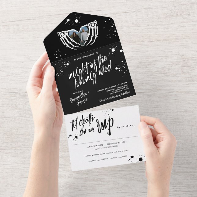 Invitation Tout En Un Nuit d'Halloween de la Mariage vivante (Déchirure)