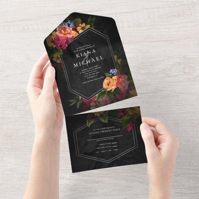 Invitation Tout En Un Nuits Sultry Floral Mariage ID829 (Déchirure)
