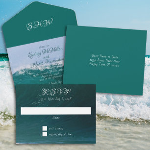 Invitation Tout En Un Ocean Wave Deep Sea Green Mariage