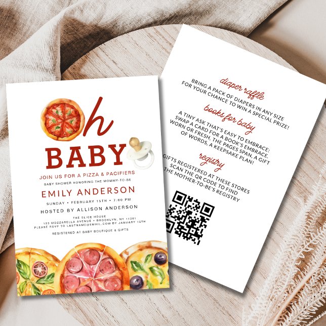 Invitation Tout en un Oh Baby Pizza & Pacifiers Baby shower (Créateur téléchargé)