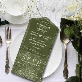 Invitation Tout En Un Olive Sage Green Shimmer Faux Burlap Courriel