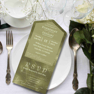Invitation Tout En Un Olive Sage Green Shimmer Line Arrière - plan E-mai