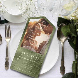 Invitation Tout En Un Olive Sage Green Shimmer Photo Arrière - plan