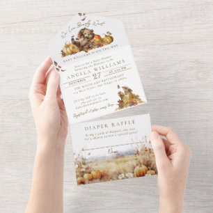 Invitation Tout En Un On peut attendre le Baby shower forestier d'automn