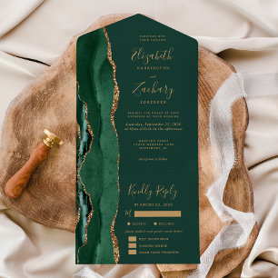 Invitation Tout En Un Options de repas en agate vert émeraude Mariage