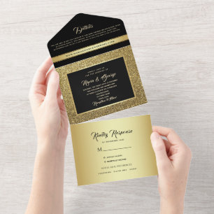 Invitation Tout En Un Or de luxe et Mariage noir