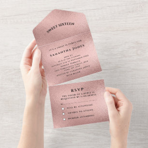 Invitation Tout En Un Or rose Sweet 16 Joli Fille Parkly Rose