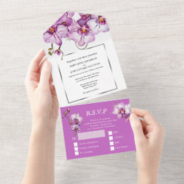 Invitation Tout En Un Orchidée violette chic fleur mariage luxueux orchi
