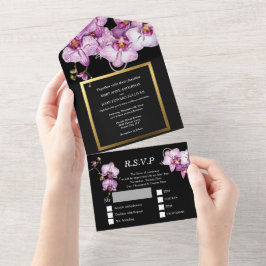 Invitation Tout En Un Orchidée violette noire mariage luxueux