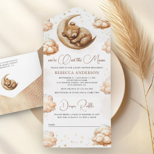 Invitation Tout En Un Ours en peluche endormi au-dessus de la lune Baby