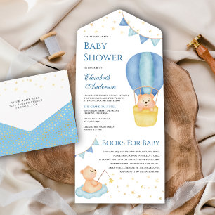 Invitation Tout En Un Ours en peluche montgolfière bleue pour Baby Showe