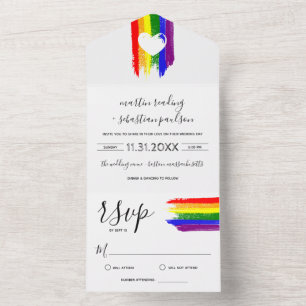 Invitation Tout En Un Paint Strokes Pride Drapeau Blanc Mariage de coeur