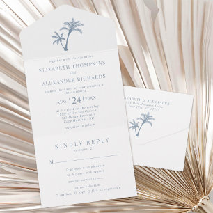Invitation Tout En Un Palm Tropical Beach Mariage Dusty Blue