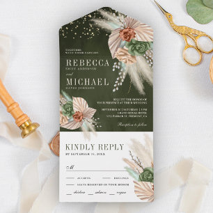 Invitation Tout En Un Palme d'ivoire Terme Pampas Sage Mariage vert