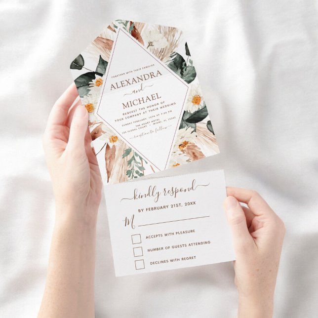 Invitation Tout En Un Pampas Grass Boho Bohemian Eucalyptus Mariage (Créateur téléchargé)