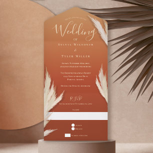 Invitation Tout En Un Pampas Grass brûlé Mariage orange