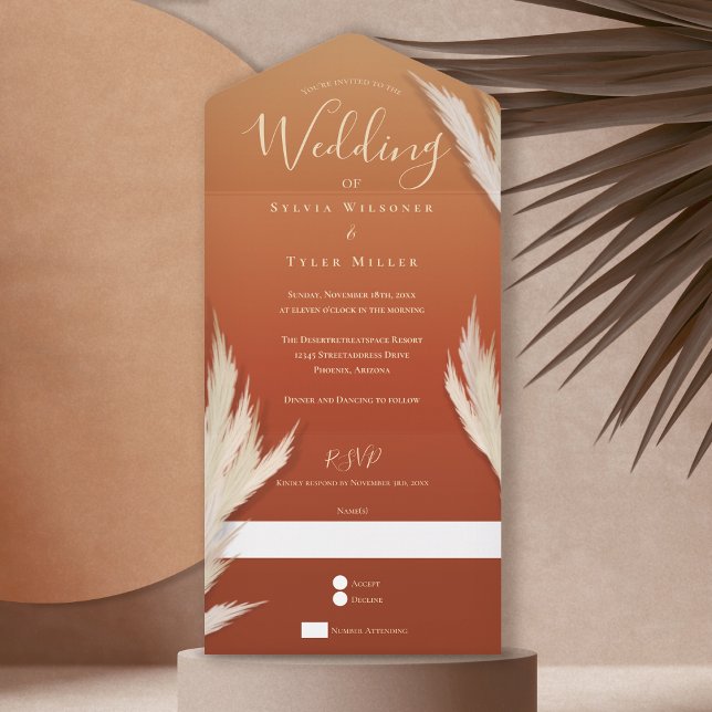 Invitation Tout En Un Pampas Grass brûlé Mariage orange (Créateur téléchargé)