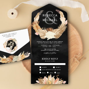 Invitation Tout En Un Pampas Grass Wreath séché Palm Mariage noir