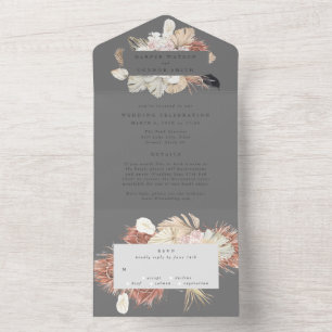 Invitation Tout En Un Pampas Gray Premium Wreath moderne Mariage