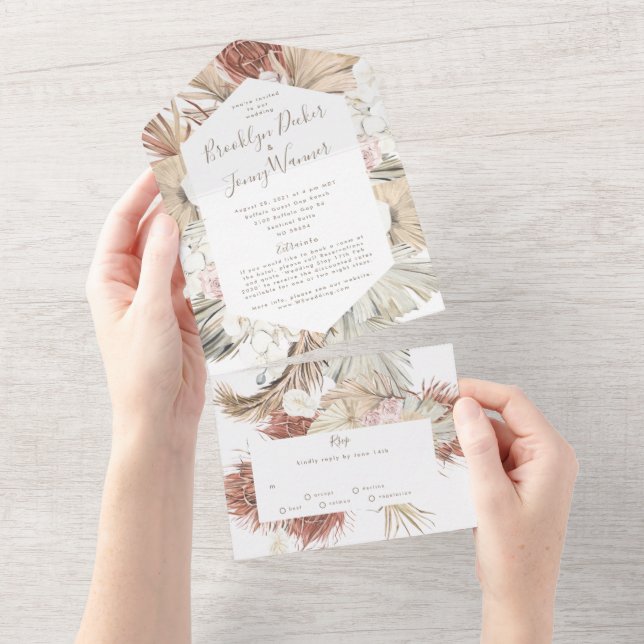Invitation Tout En Un Pampas moderne Boho Floral Tropical Desert Mariage (Déchirure)