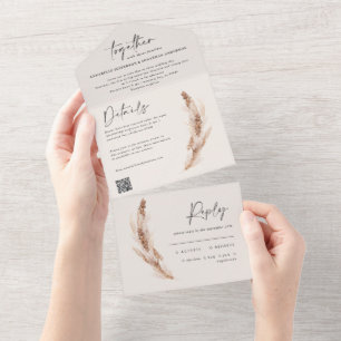 Invitation Tout En Un pampas rustique moderne eucalyptus mariage code QR