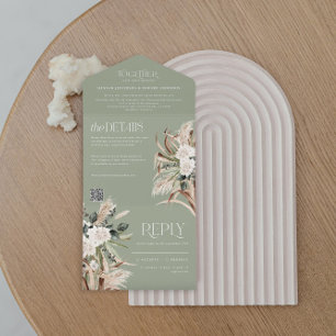 Invitation Tout En Un pampas rustique moderne eucalyptus mariage QR code
