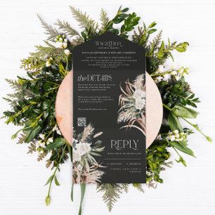 Invitation Tout En Un pampas rustique moderne eucalyptus mariage QR code