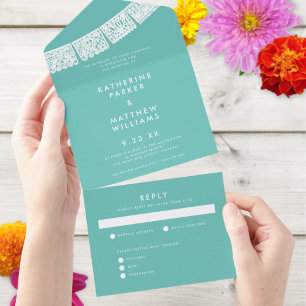 Invitation Tout En Un Papel Picado Bannière Mariage Aqua