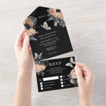 Papier noir argent chute papillon rose floral chic